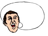 A man`s face with a large speech bubble